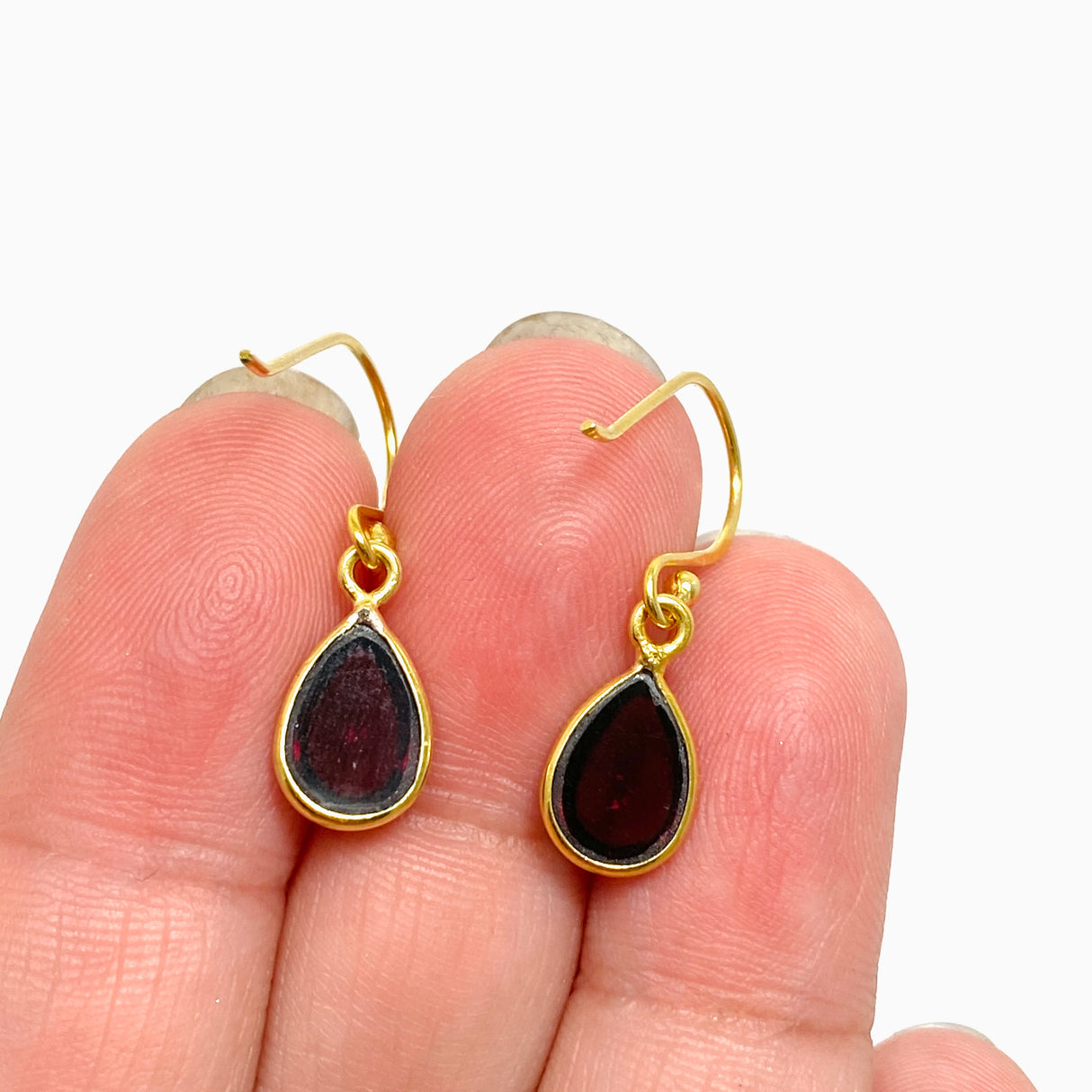 Garnet Teardrop Cabochon Gold Plated Drop Earrings C001GT-YG
