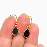Garnet Teardrop Cabochon Gold Plated Drop Earrings C001GT-YG