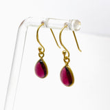 Garnet Teardrop Cabochon Gold Plated Drop Earrings C001GT-YG