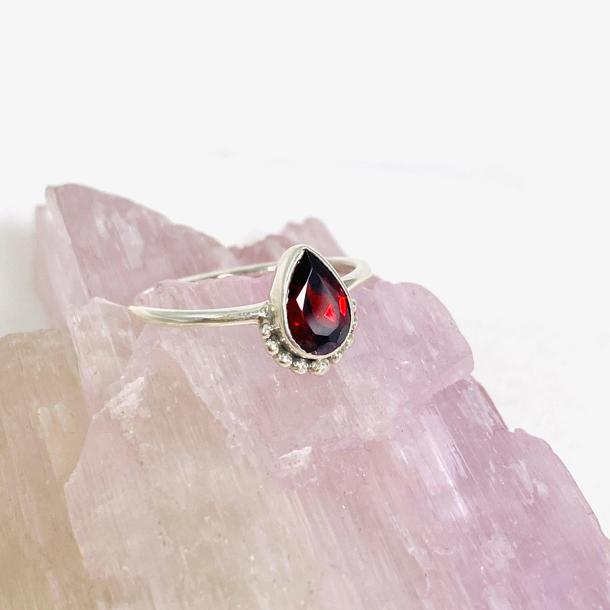 Garnet Teardrop Faceted fine band ring R3800-GT - Nature's Magick