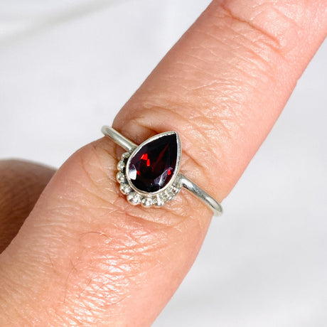 Garnet Teardrop Faceted fine band ring R3800-GT - Nature's Magick