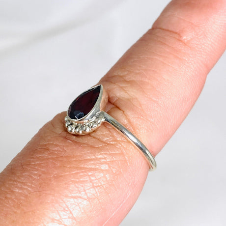 Garnet Teardrop Faceted fine band ring R3800-GT - Nature's Magick