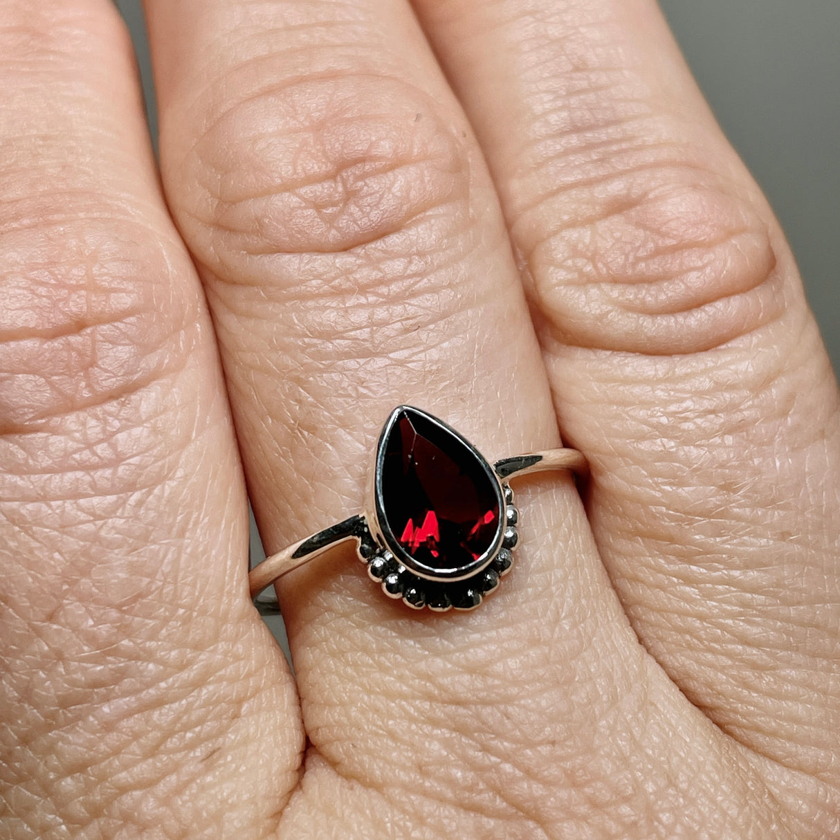 Garnet Teardrop Faceted fine band ring R3800-GT