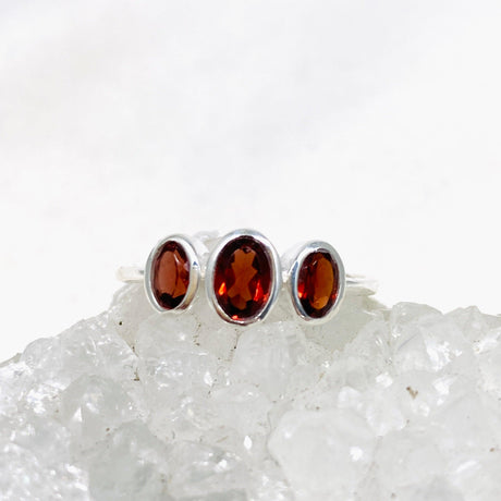 Garnet Triple Stone Faceted Ring R3956 - Nature's Magick