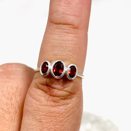 Garnet Triple Stone Faceted Ring R3956 - Nature's Magick
