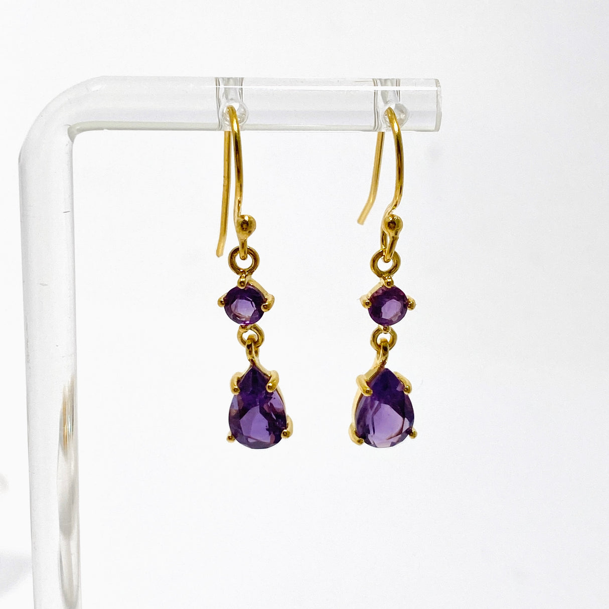 Gemstone Faceted 1 micron Gold Plated Double Drop Earrings PEGJ368