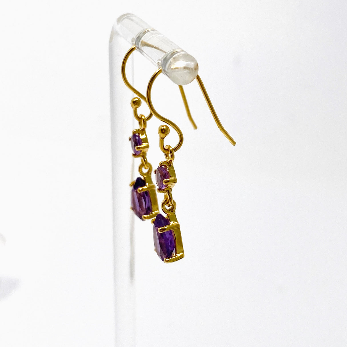 Gemstone Faceted 1 micron Gold Plated Double Drop Earrings PEGJ368