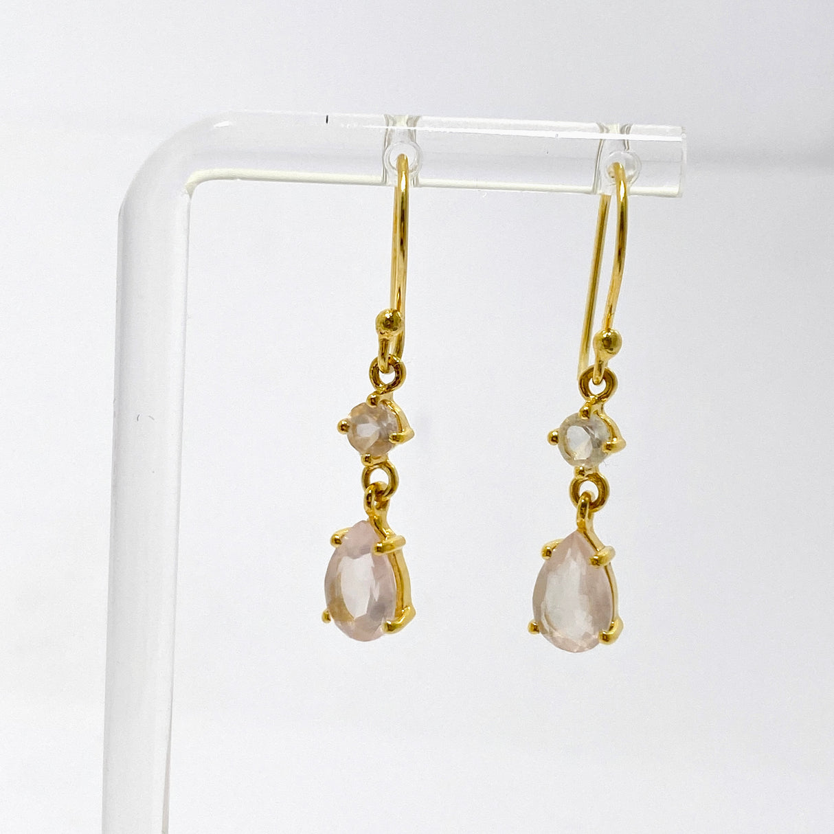 Gemstone Faceted 1 micron Gold Plated Double Drop Earrings PEGJ368