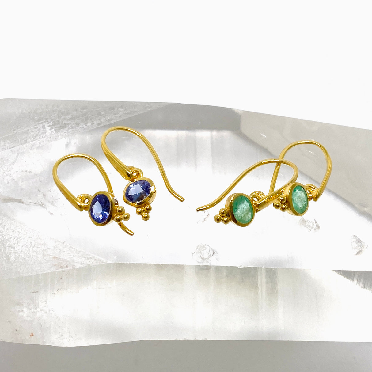 Gemstone Oval Faceted Decorative 1 micron Gold Plated Drop Earrings PEGJ374