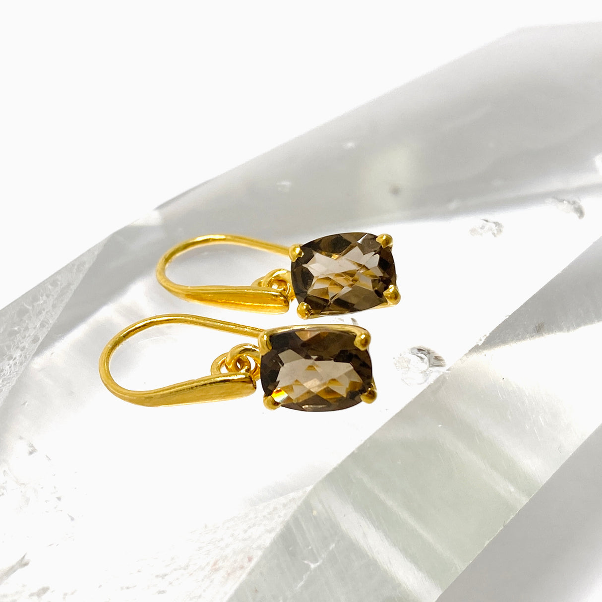 Gemstone Rectangular Faceted 1 micron Gold Plated Claw Set Drop Earrings PEGJ371