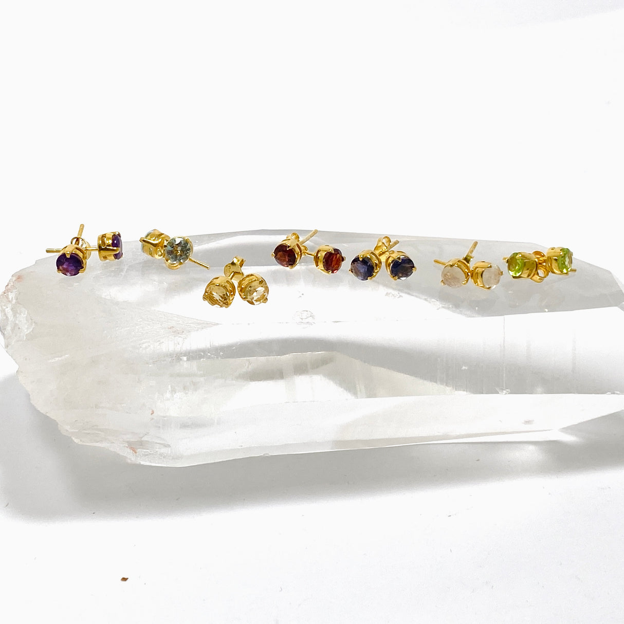 Gemstone Round Faceted 1 micron Gold Plated 3 claw Set Stud Earring 5mm PSE040