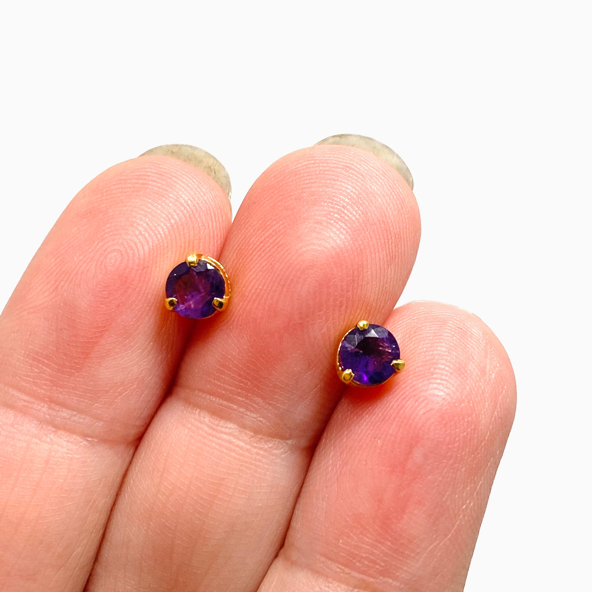 Gemstone Round Faceted 1 micron Gold Plated 3 claw Set Stud Earring 5mm PSE040