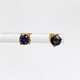 Gemstone Round Faceted 1 micron Gold Plated 3 claw Set Stud Earring 5mm PSE040