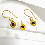 Gemstone Round Faceted 1 micron Gold Plated Flower Earrings PEGJ376
