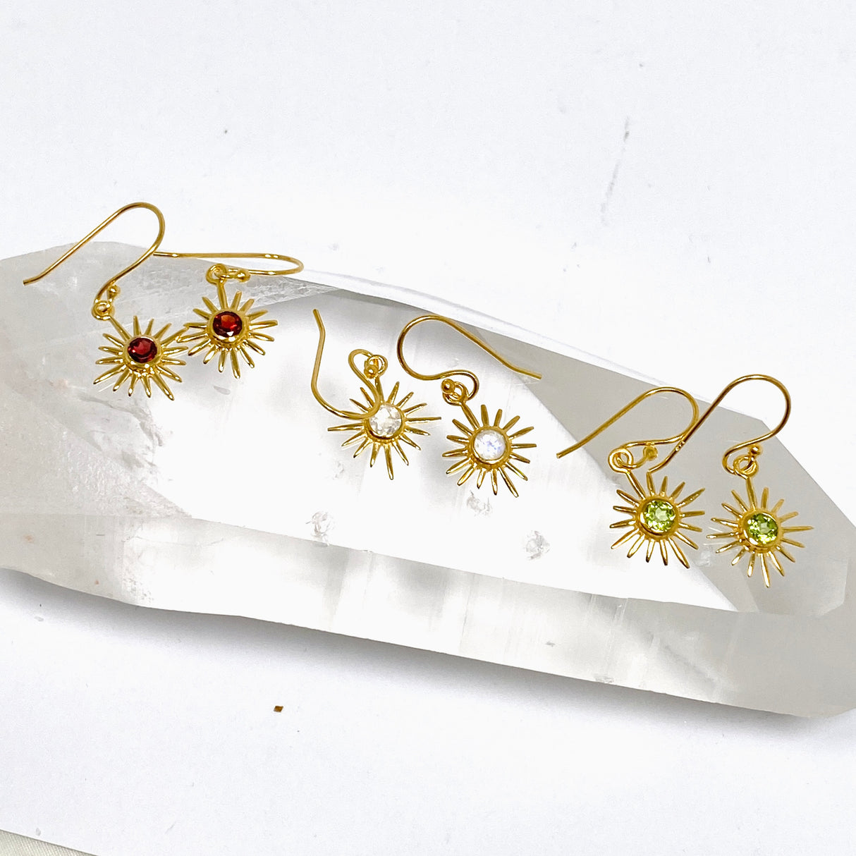 Gemstone Round Faceted Sun 1 micron Gold Plated Earrings PEGJ373