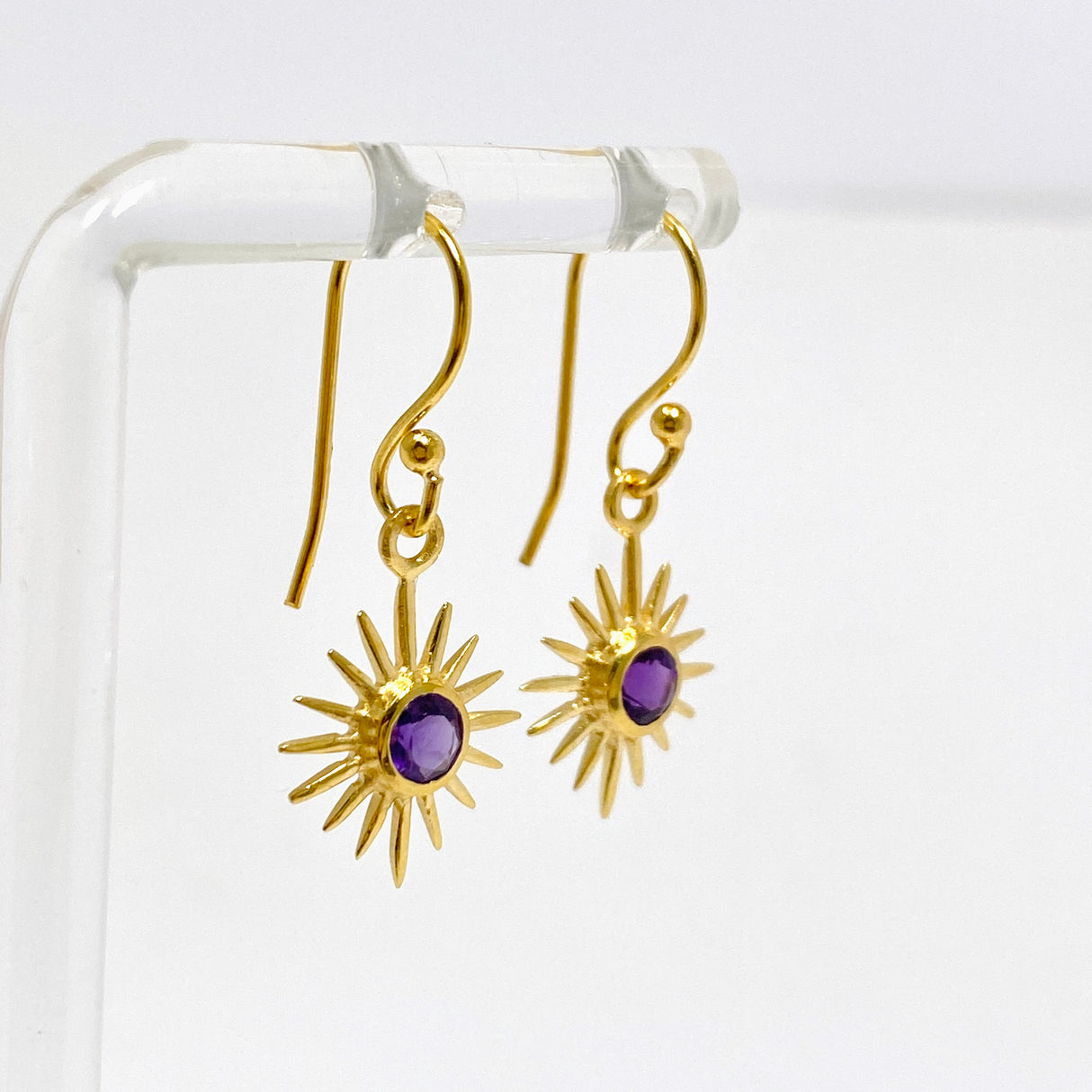 Gemstone Round Faceted Sun 1 micron Gold Plated Earrings PEGJ373