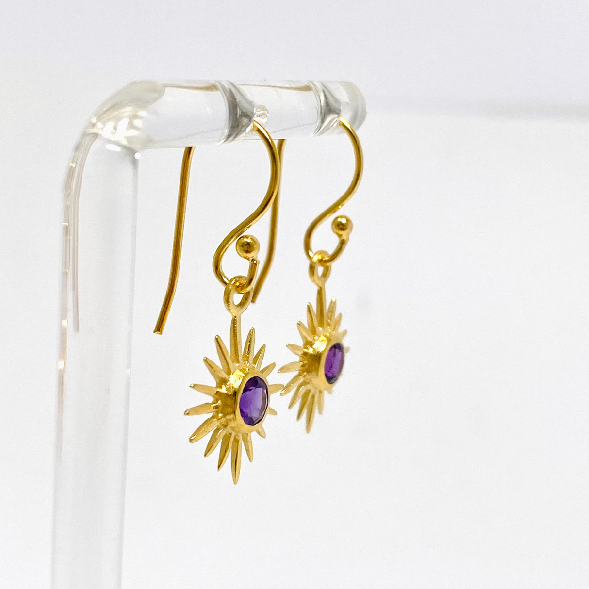Gemstone Round Faceted Sun 1 micron Gold Plated Earrings PEGJ373