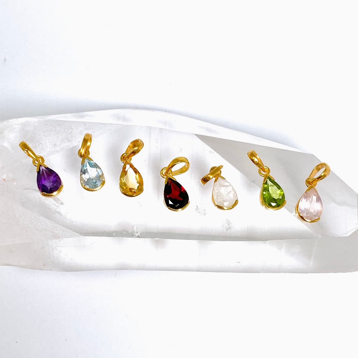 Gemstone Teardrop Faceted Channel Set 2.5 Micron Gold Plated Pendant PPGJ1223