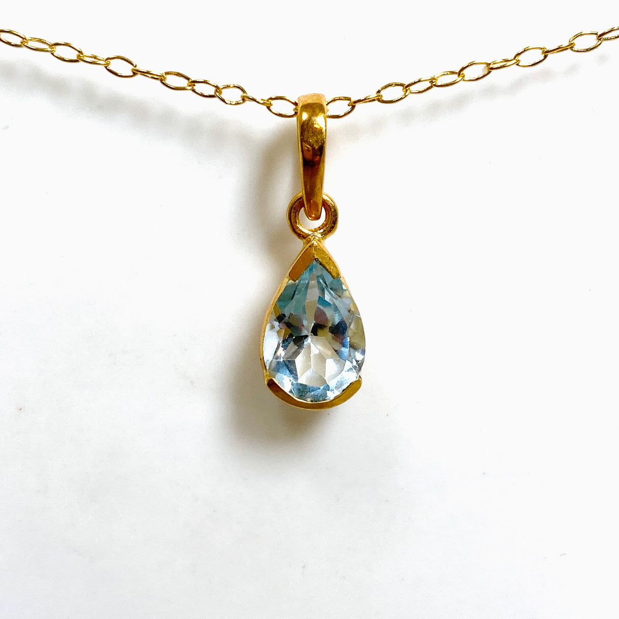 Gemstone Teardrop Faceted Channel Set 2.5 Micron Gold Plated Pendant PPGJ1223