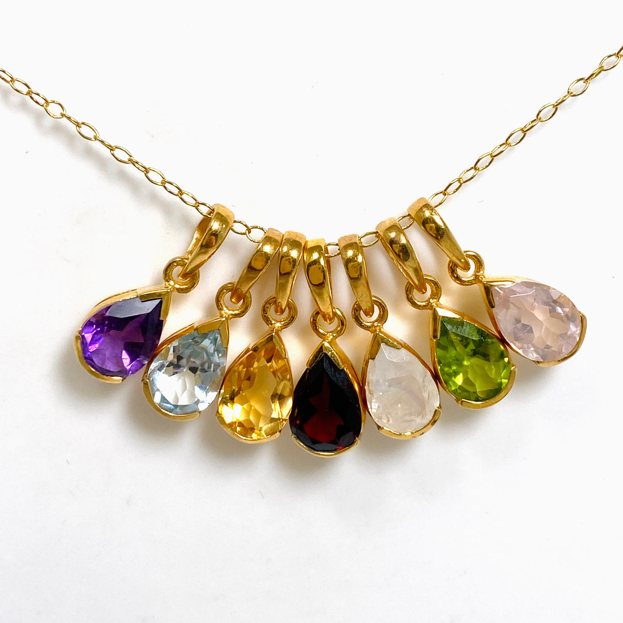 Gemstone Teardrop Faceted Channel Set 2.5 Micron Gold Plated Pendant PPGJ1223