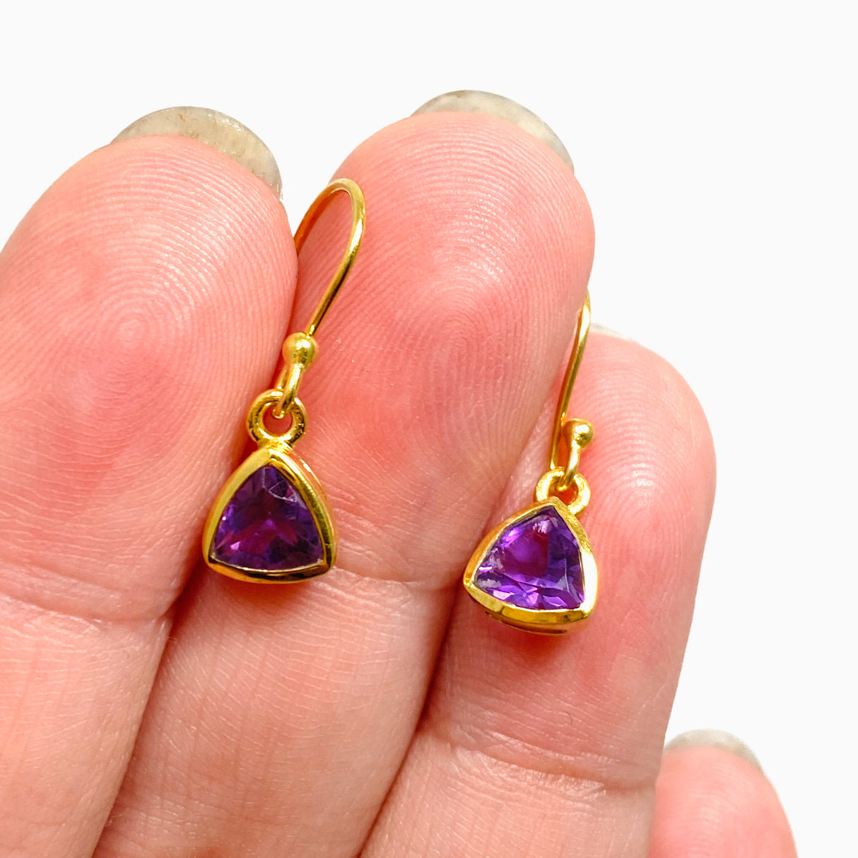 Gemstone Trillion Faceted 1 micron Gold Plated Channel Set Drop Earrings PEGJ367