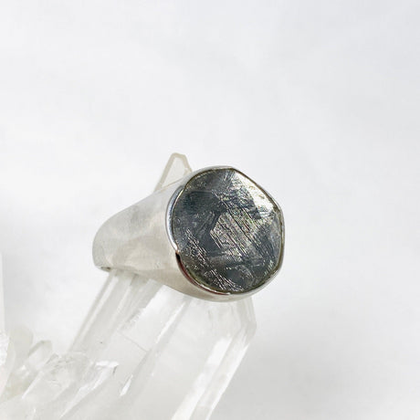 Gibeon Iron Meteorite with Quartz Merkaba 925 Silver ring size 10.5 - Nature's Magick