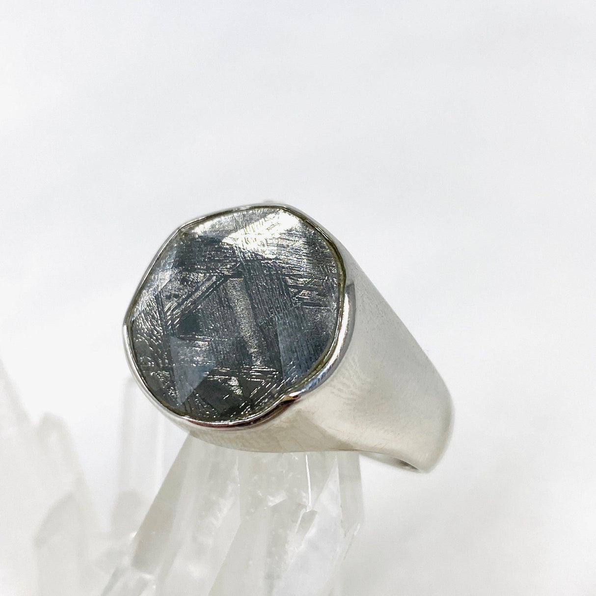 Gibeon Iron Meteorite with Quartz Merkaba 925 Silver ring size 10.5 - Nature's Magick