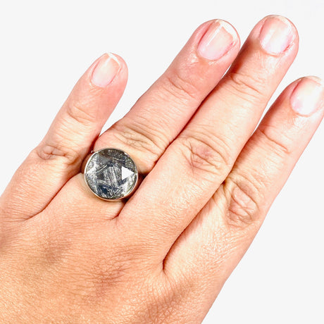 Gibeon Iron Meteorite with Quartz Merkaba 925 Silver ring size 10.5 - Nature's Magick