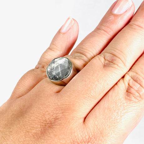 Gibeon Iron Meteorite with Quartz Merkaba 925 Silver ring size 10.5 - Nature's Magick