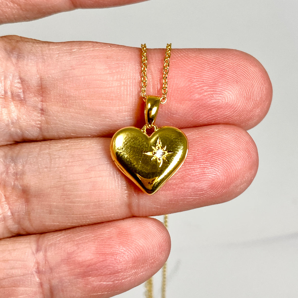 Gold Plated Heart Locket with Cubic Zirconia NK882-YG