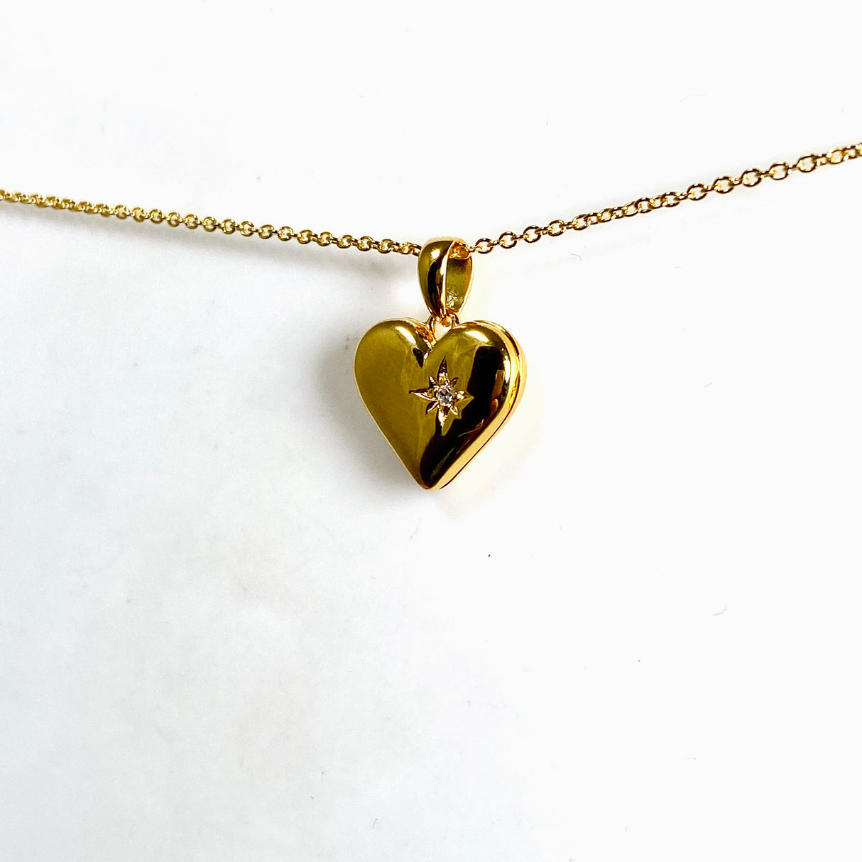 Gold Plated Heart Locket with Cubic Zirconia NK882-YG