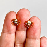 Gold Plated Lotus Flower Stud Earrings with Teardrop Faceted Cubic Zirconia SE266-YG