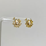 Gold Plated Lotus Flower Stud Earrings with Teardrop Faceted Cubic Zirconia SE266-YG