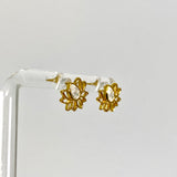 Gold Plated Lotus Flower Stud Earrings with Teardrop Faceted Cubic Zirconia SE266-YG