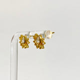 Gold Plated Lotus Flower Stud Earrings with Teardrop Faceted Cubic Zirconia SE266-YG
