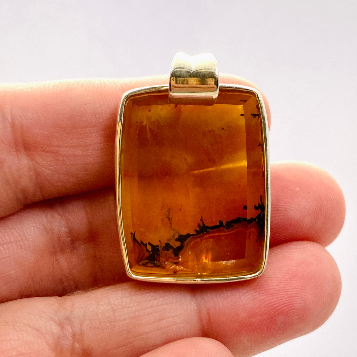 Golden Healer Dendritic Quartz Rectangular Cabochon Pendant GPJ18