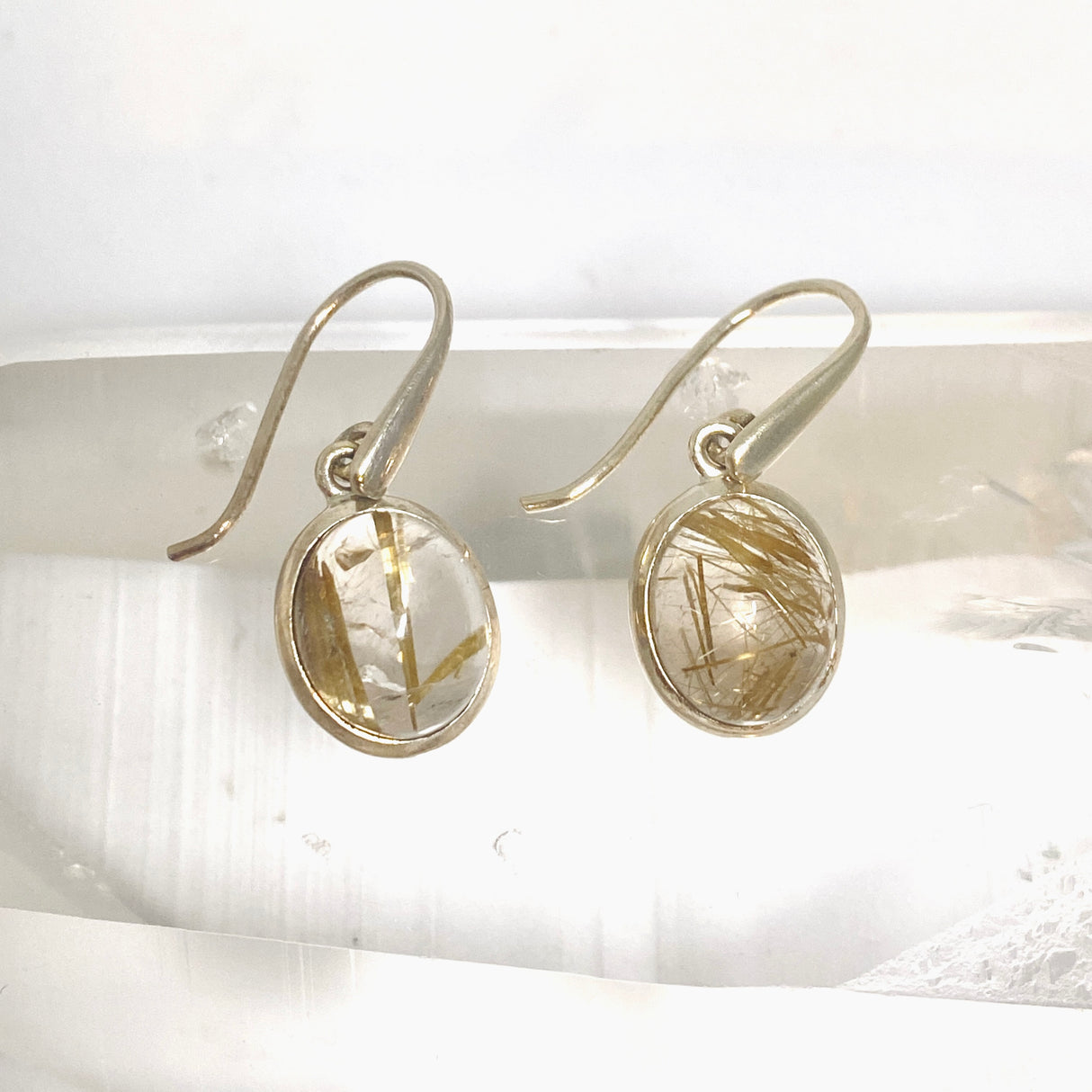Golden Rutile Oval Cabochon Earrings PEGJ377