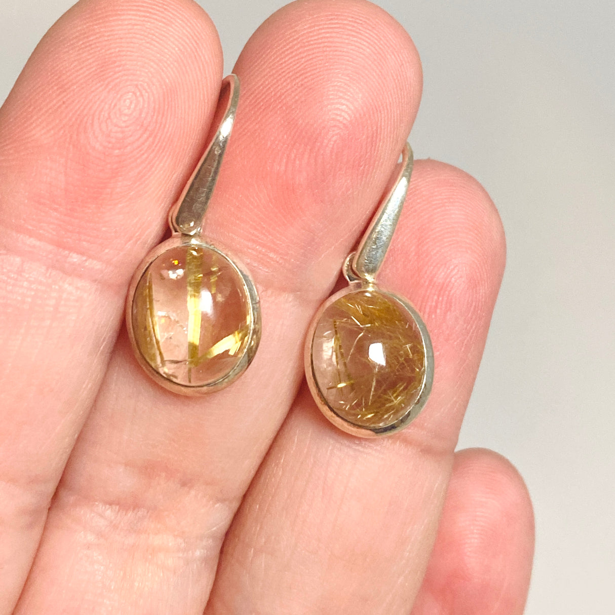 Golden Rutile Oval Cabochon Earrings PEGJ377