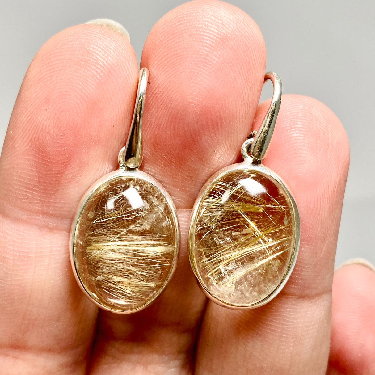 Golden Rutile Oval Cabochon Earrings PEGJ378