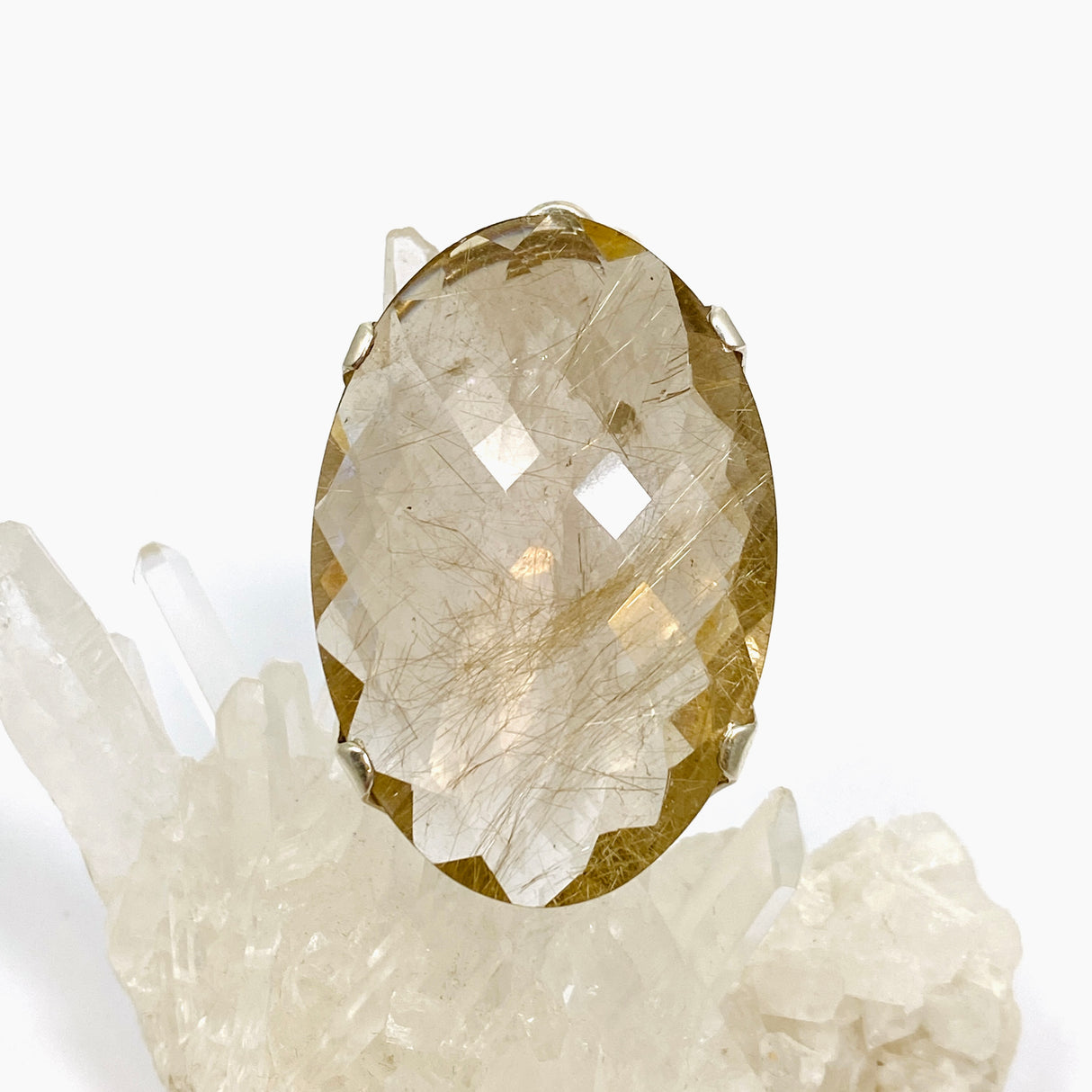 Golden Rutile Quartz Oval Checkerboard Faceted Pendant PPGJ885