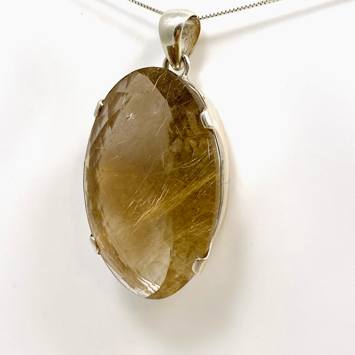 Golden Rutile Quartz Oval Checkerboard Faceted Pendant PPGJ885