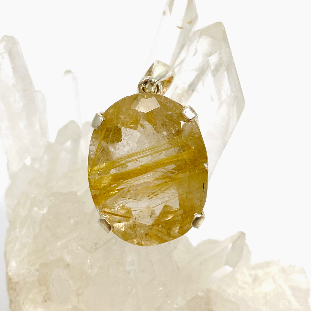 Golden Rutile Quartz Oval Faceted Pendant PPGJ884