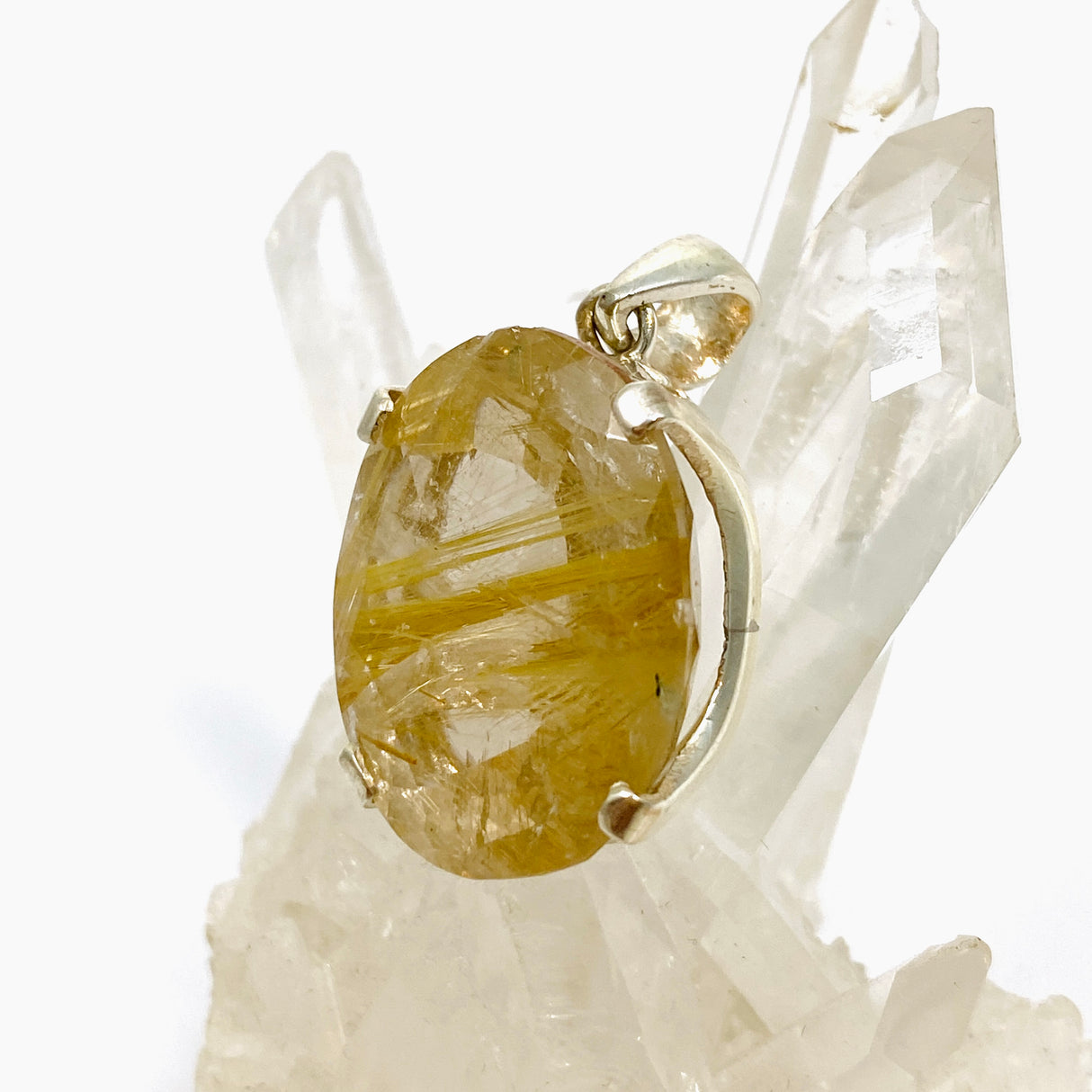 Golden Rutile Quartz Oval Faceted Pendant PPGJ884