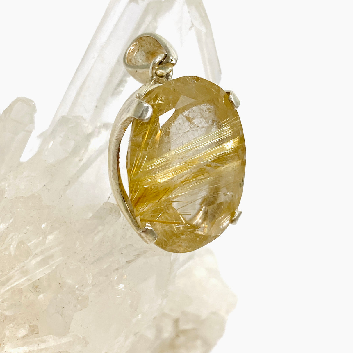 Golden Rutile Quartz Oval Faceted Pendant PPGJ884