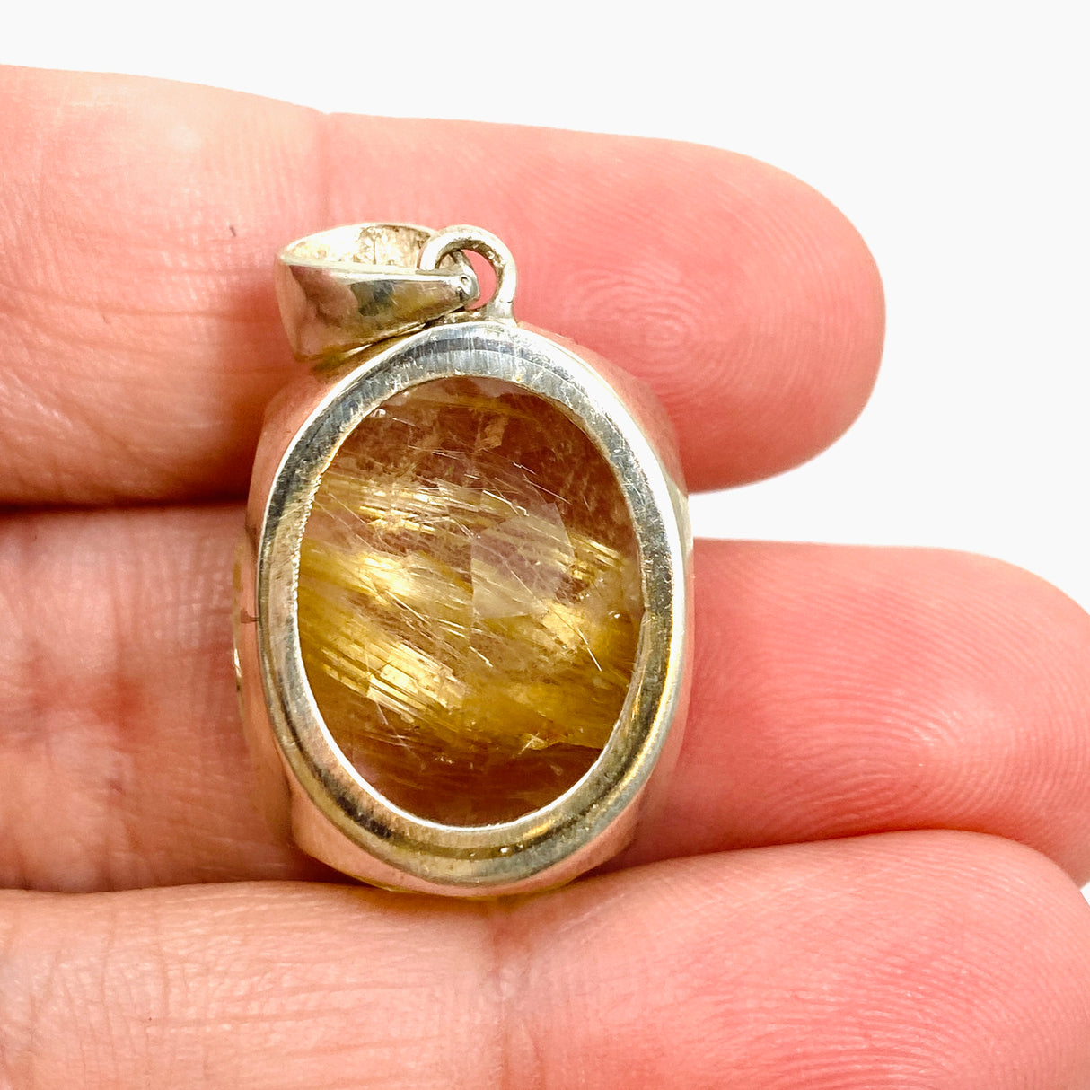 Golden Rutile Quartz Oval Faceted Pendant PPGJ884