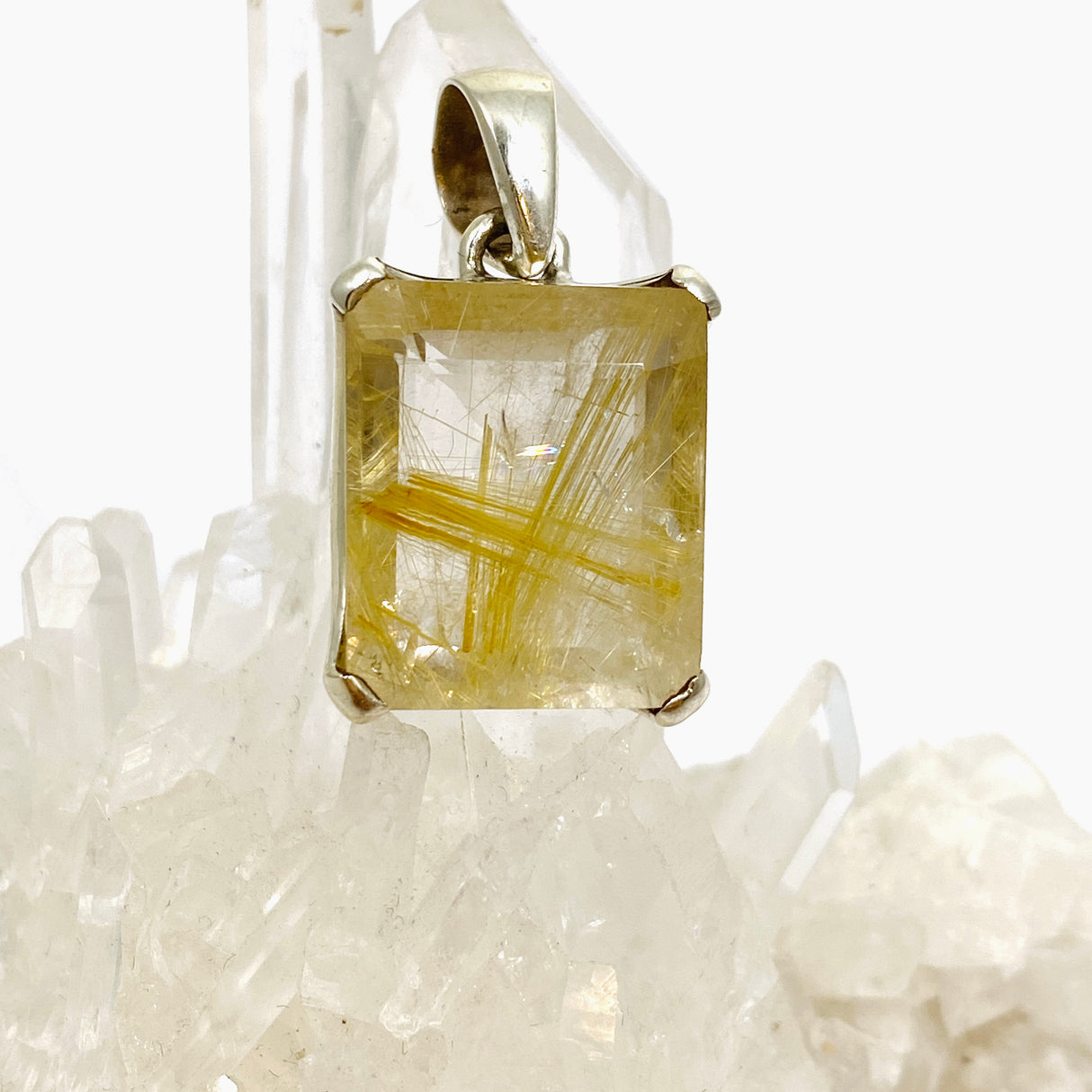 Golden Rutile Quartz Rectangular Faceted Pendant PPGJ892