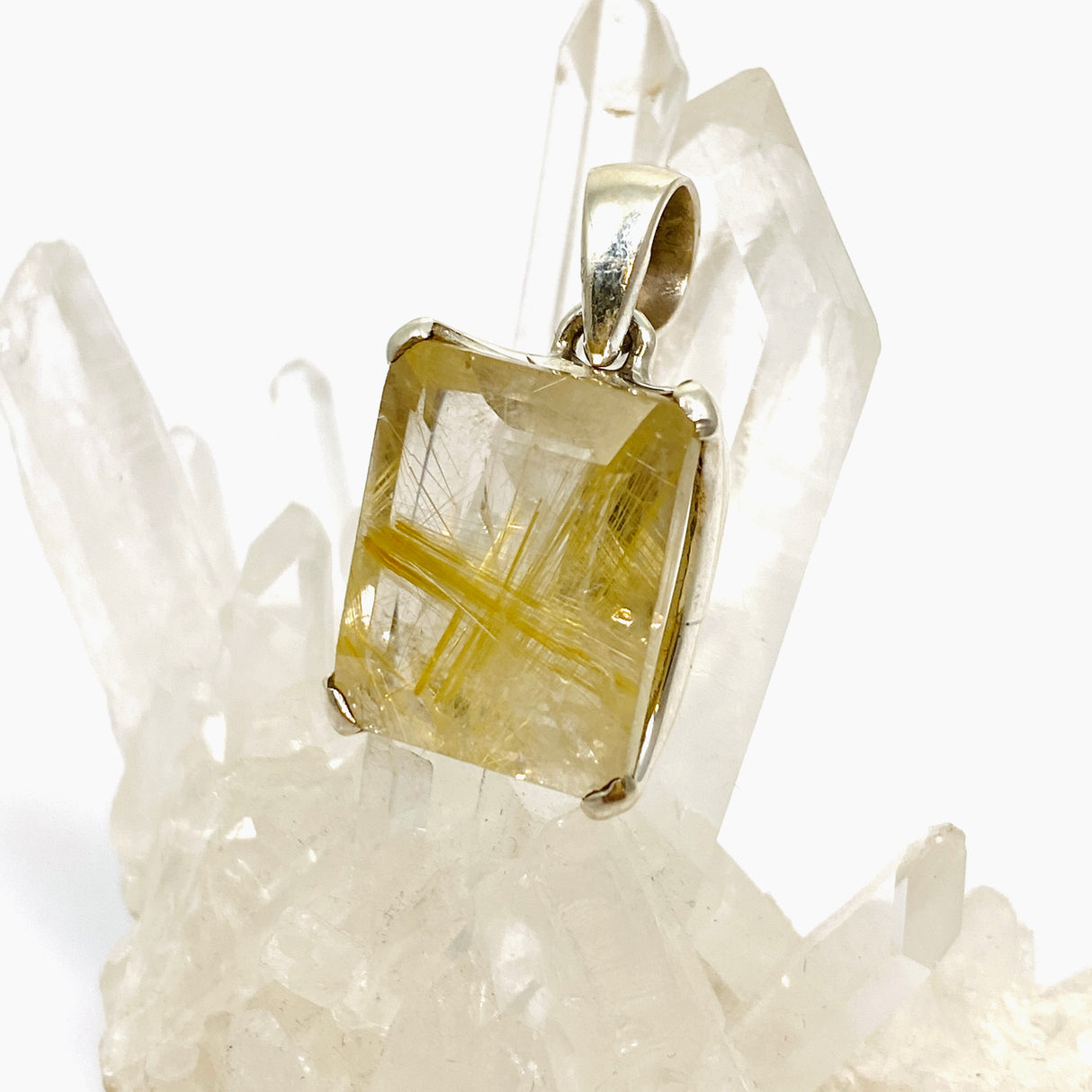 Golden Rutile Quartz Rectangular Faceted Pendant PPGJ892