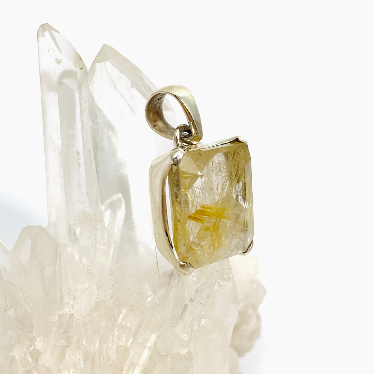 Golden Rutile Quartz Rectangular Faceted Pendant PPGJ892