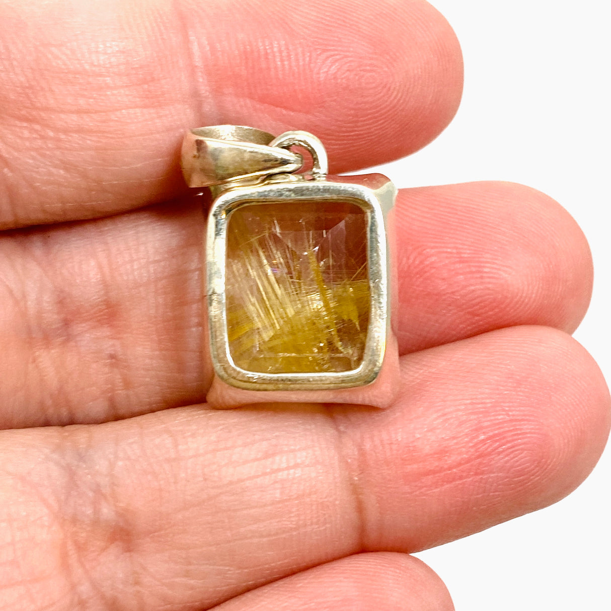 Golden Rutile Quartz Rectangular Faceted Pendant PPGJ892