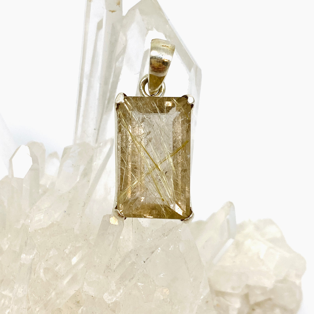 Golden Rutile Quartz Rectangular Faceted Pendant PPGJ893